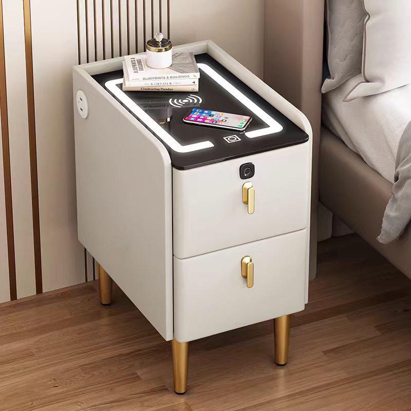 Luxury Narrow Bedside Table with Wireless Charging and Multi-functional Storage