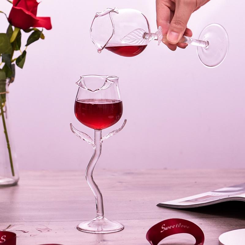 Pink wine glass rose flower set glass flower glass creations pink flowers glass glasses for home party FP8 | Beer Bowls (Transparent)