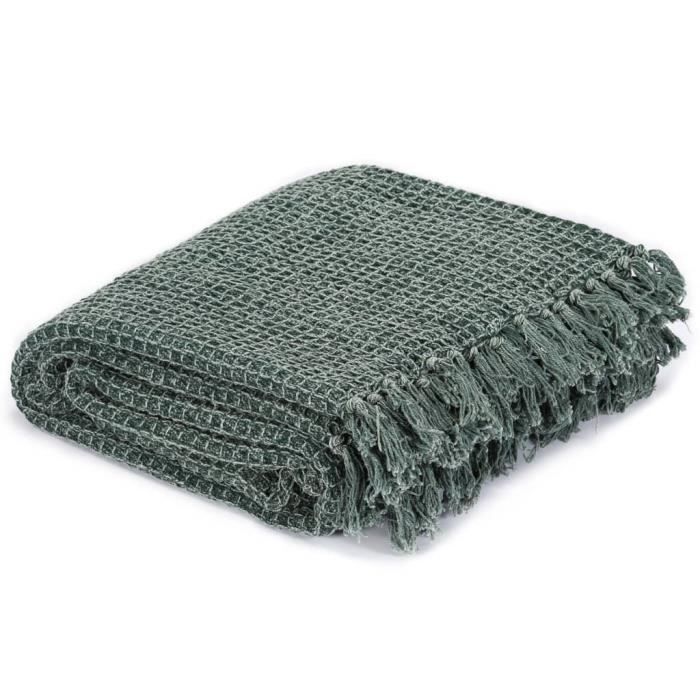 Couverture - vidaXL - 125 x 150 cm - Coton 100% - Vert foncé - Design contemporain