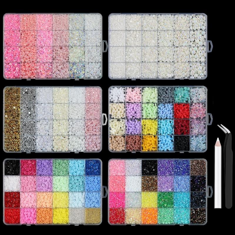 24-Grid Flat Back Resin Pearls for Nail Art with Long Lasting Shine and Colorful Nail Decorations
