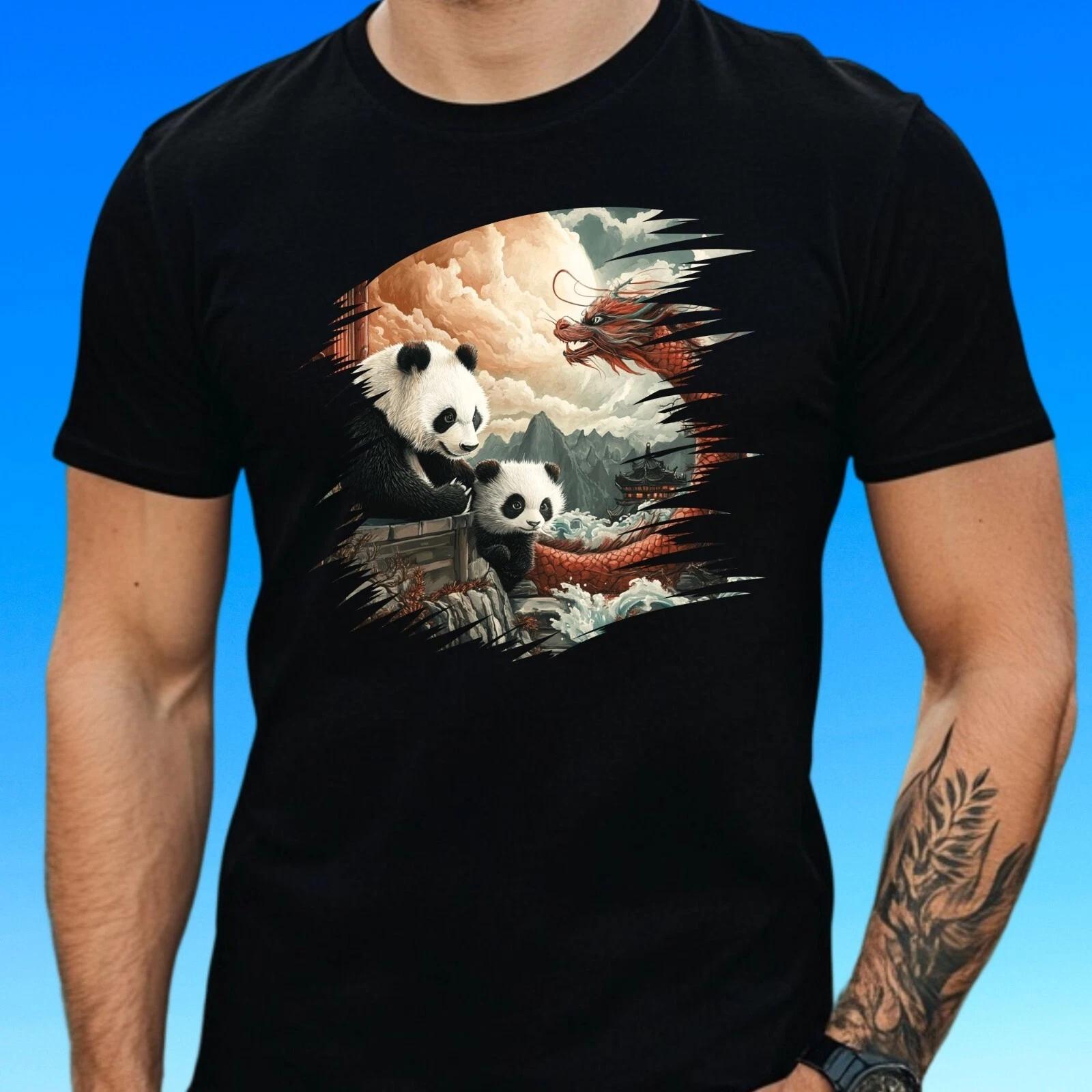 T-Shirt Herren Panda und Drache Motiv Baumwolle Größe S bis 5XL XXXXL