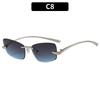 New metal trimmed frameless sunglasses, high-end trendy square fashion sunglasses, personalized versatile street shot glasses