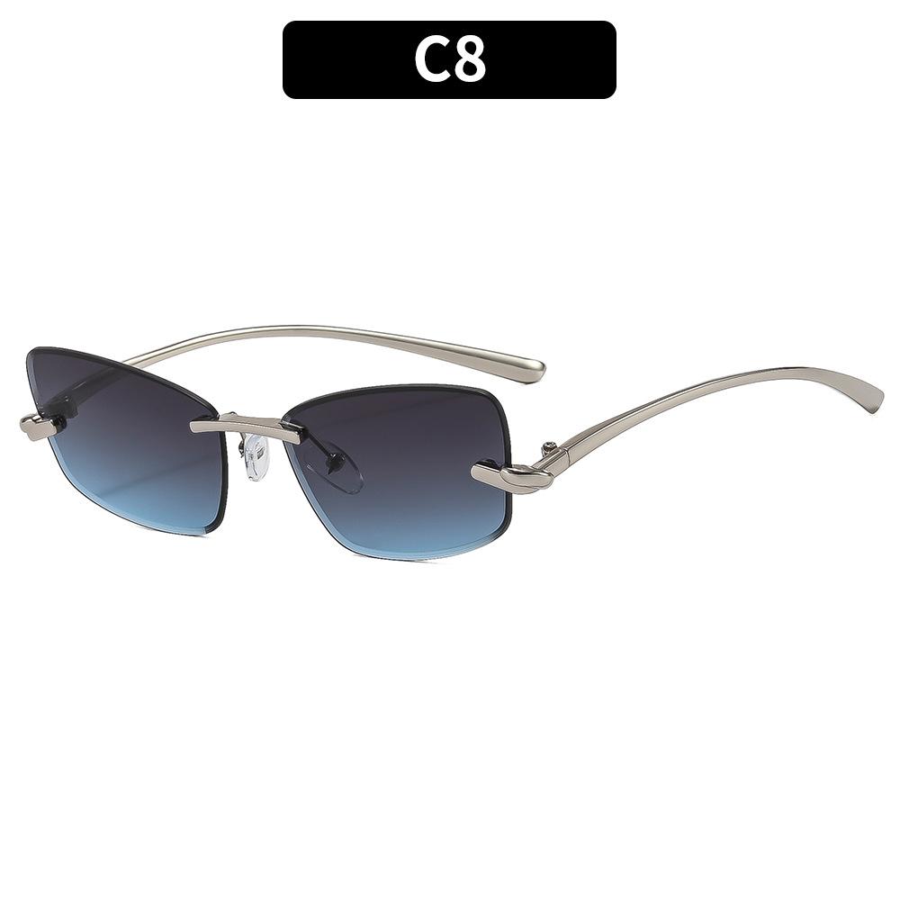 New metal trimmed frameless sunglasses, high-end trendy square fashion sunglasses, personalized versatile street shot glasses