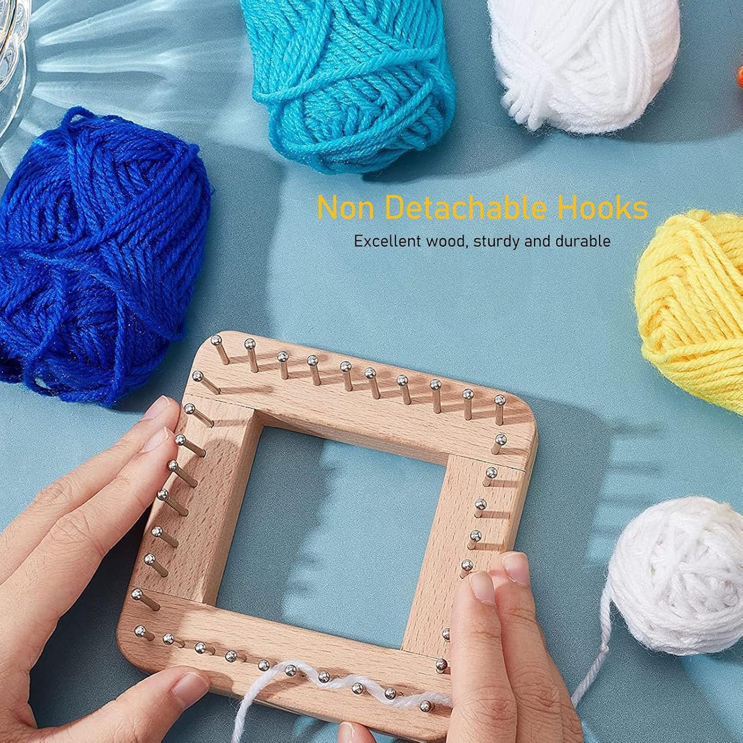 Asixxsix Wooden Peg Board, DIY Craft Knitting Board Wooden Knitting Loom Board Stainless Steel Hooks Set Knitting Loom Accessories for Scarves,