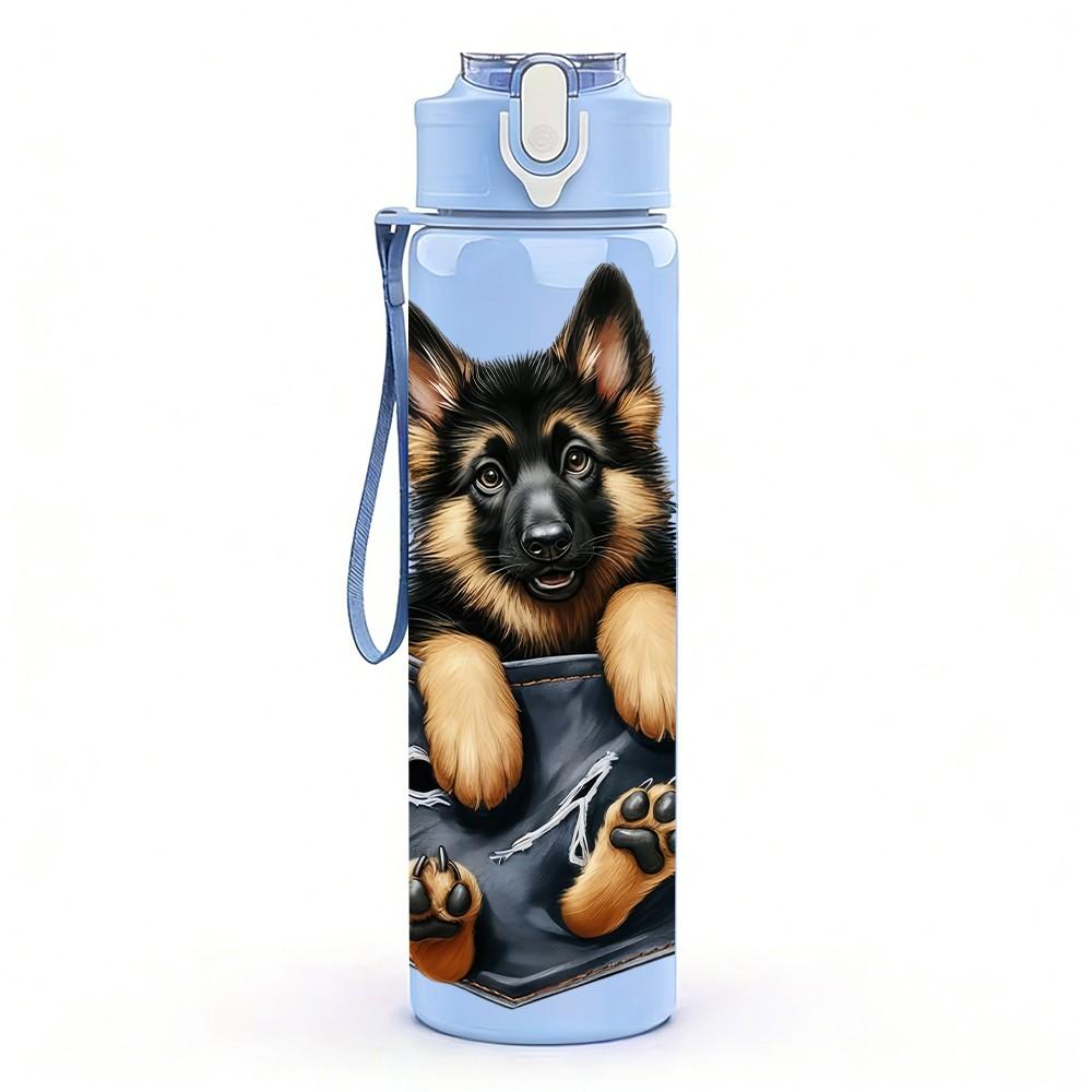 1PC Puppy Denim Pocket Art 750ml Color Plastic Sports Water Bottle Leakproof Flip Straw Lid Suitable for Sports Office Home Use