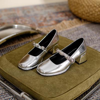 Ocean Series Square Head High Heels Shell Mary Jane Women's Retro Platform Thick Heel Single Shoes Spring New