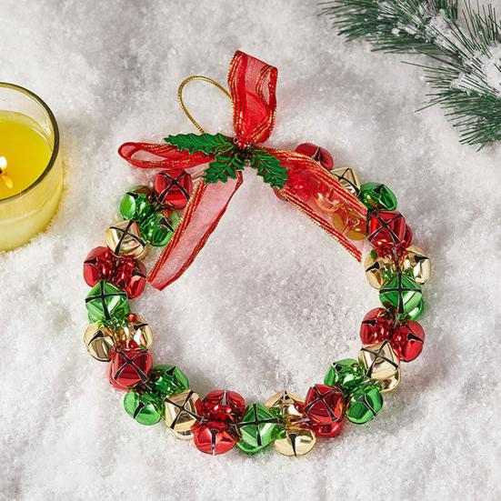 Bell Wreath Christmas Beaded Bell Wreath with Bow Small Jingle Bell Garland Ornament for Christmas Home Tree Decor