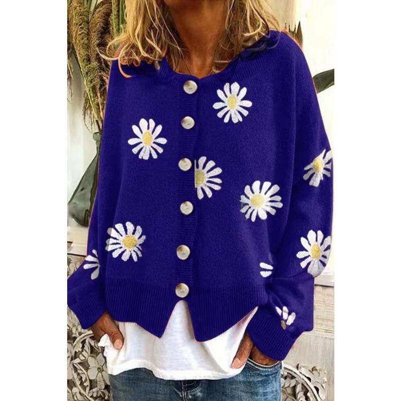 Women S Long Sleeve Knit Cardigan Floral Embroidered Loose Fit Daily Urban Wear
