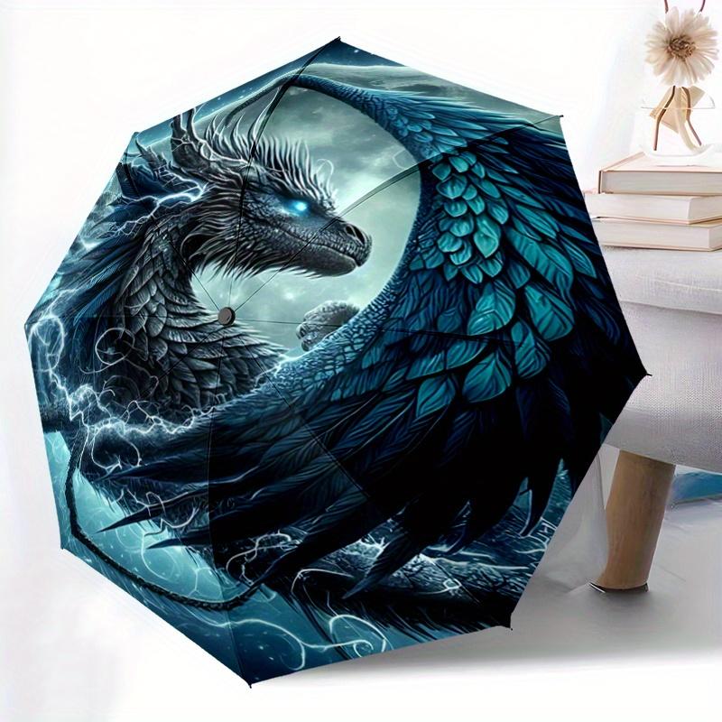 1pc Blue Electric Dragon Durable Cartoon Folding Umbrella,Compact Umbrella for Men and Women, Suitable for Travel or Daily Use.C062