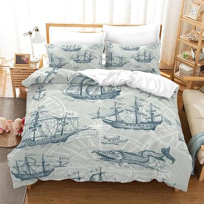 Set Copripiumino Navi Pirata Stile Nautico Vintage Copripiumino Set Letto in Poliestere Nave a Vela Medievale Misura King Queen