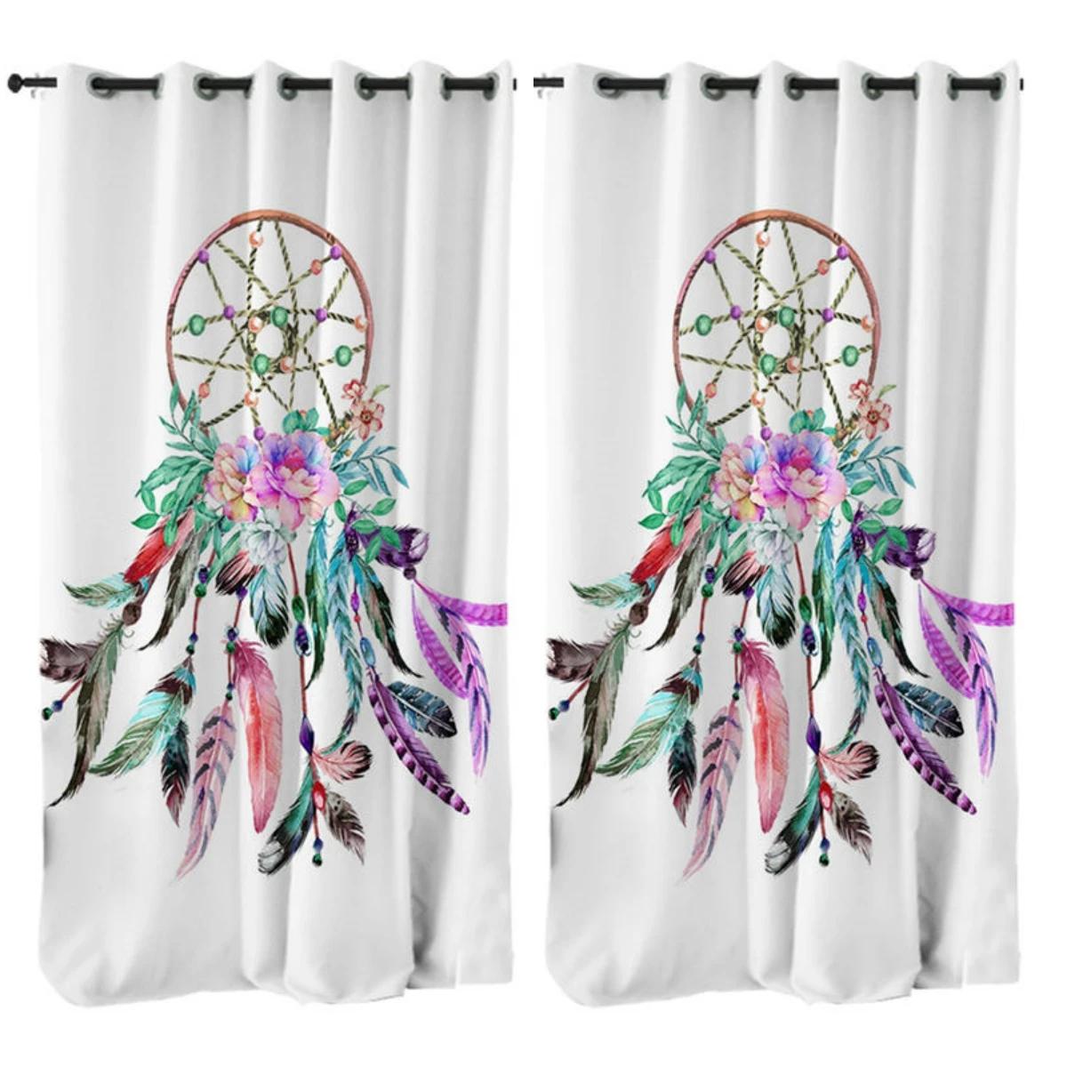 

Livingroom Space Bedroom Window Treatment Drapery for Dream Catcher Boho Living Room Space Design Draperies Feather Design Azure Galaxy Drapery W50xH130(CM)x2pcs&Grommet Top