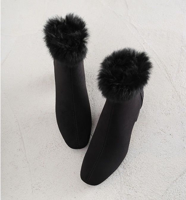 Béžové dámské kotníkové boty na vysokém podpatku 2025 zima nové silný podpatek univerzální sametové teplé módní boty z bavlny v zahraničním stylu dámské boty