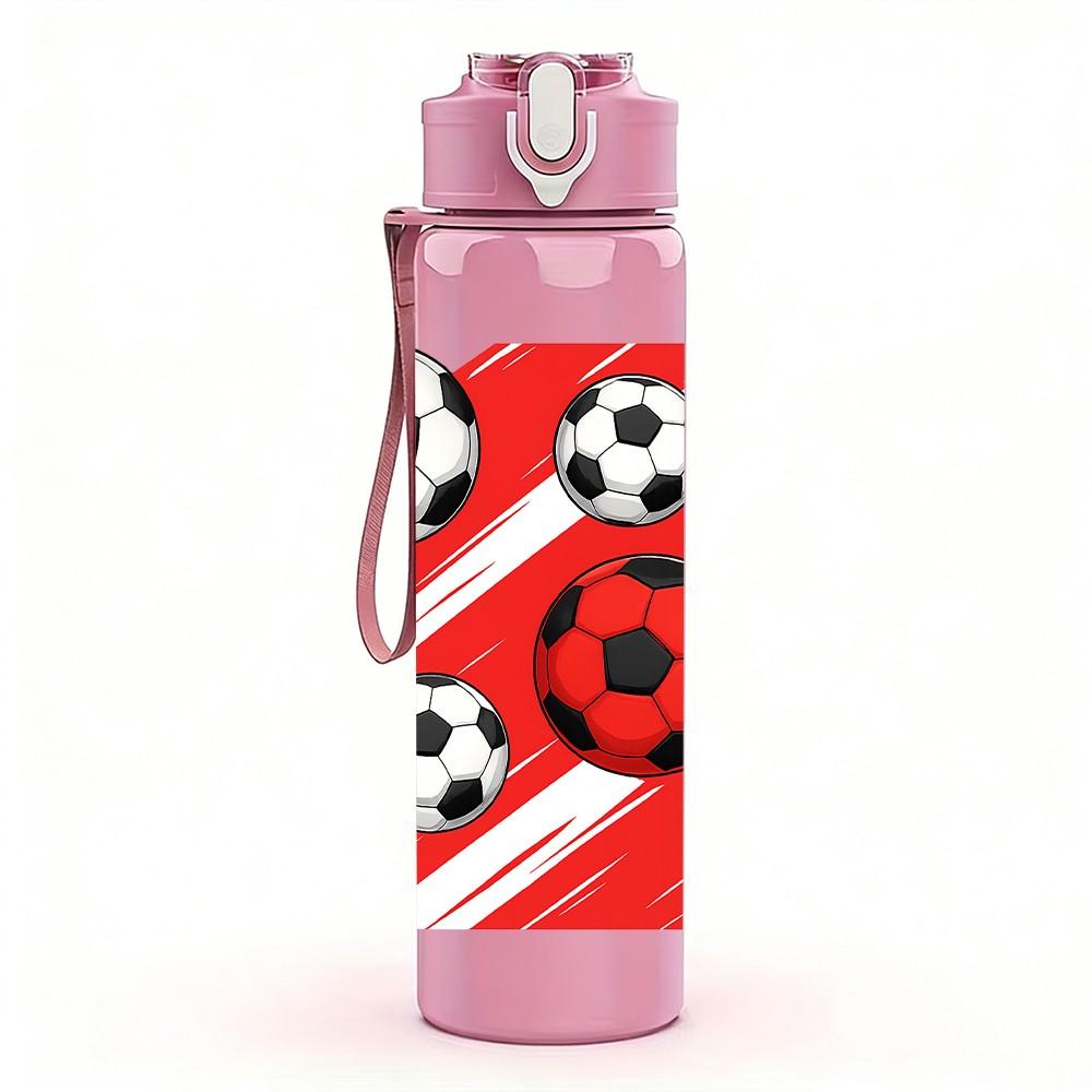 1PC Soccer Ball Stripe Pattern 750ml Color Plastic Sports Water Bottle Leakproof Flip Straw Lid Suitable for Sports Office Home Use