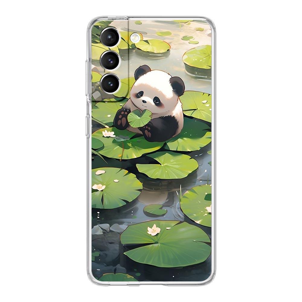Cute Panda Climbing Bamboo Phone Case For Samsung Galaxy S24 S23 S22 S20 Ultra S21 FE 5G S10 S9 Plus S10E S8 Soft Clear Cover