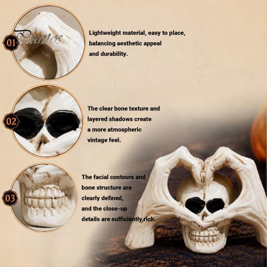 Halloween Desktop Decoration Gothic Skeleton Hands Heart Sculpture with Skull, Romantic Love Statue, Secret Room Horror Display Shape Finger