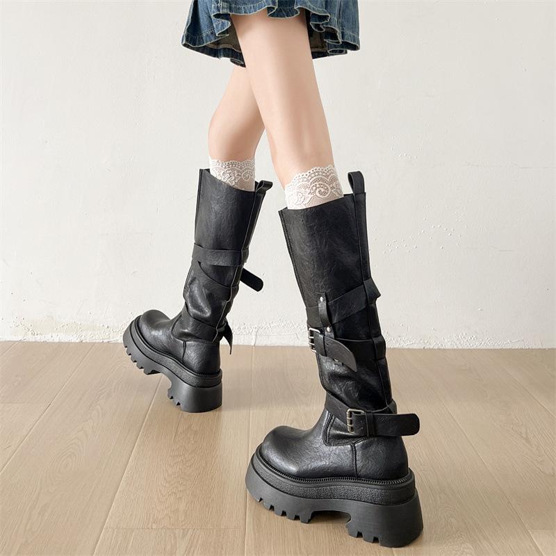British Style Thick Heel But Knee Knight Boots Women's 2025 Autumn New Retro Versatile Thin Sweet Cool Buckle Boots