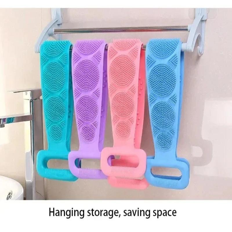 Silicone Body Shower Brush Long Extended Back Scrubber Belt Soft Exfoliating Massage for Gentle Peeling Skin Clean Home Bathing Use
