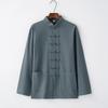 Men’s Chinese Cotton Linen Tang Suit Long Sleeve Frog Button Kung Fu Shirt - Hanfu Zen Meditation Top for Middle-Aged & Elderly (Spring)