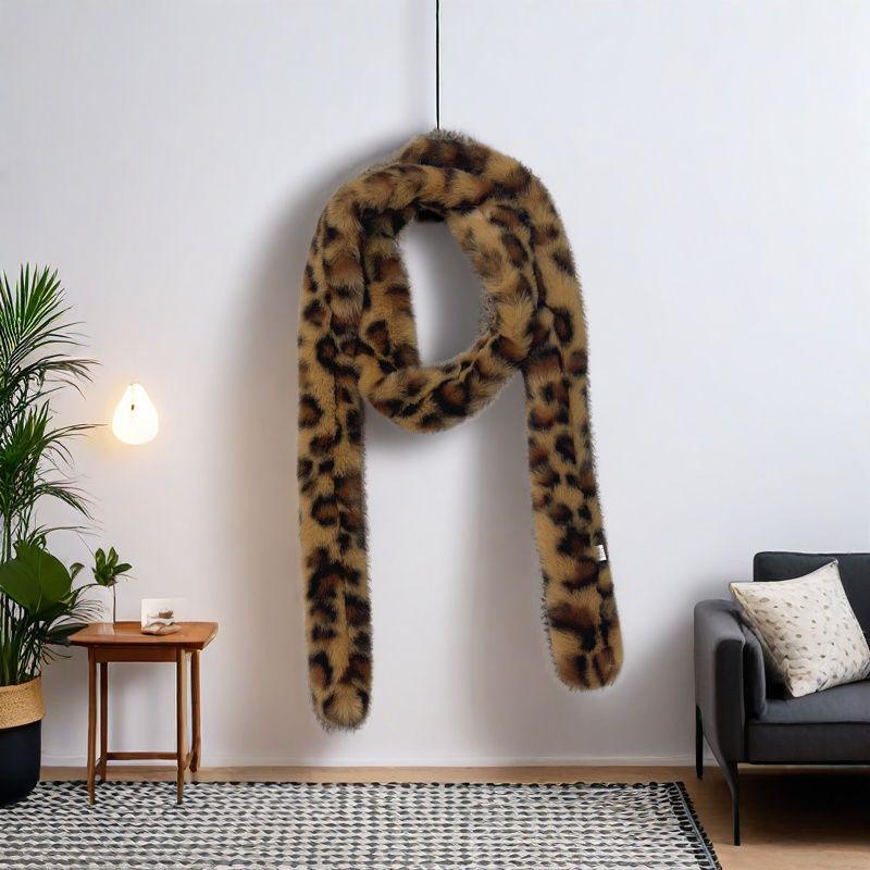 Narrow Korean-Style Women's Winter Leopard Snood: Fluffy Rex Rabbit Fur Imitation Scarf