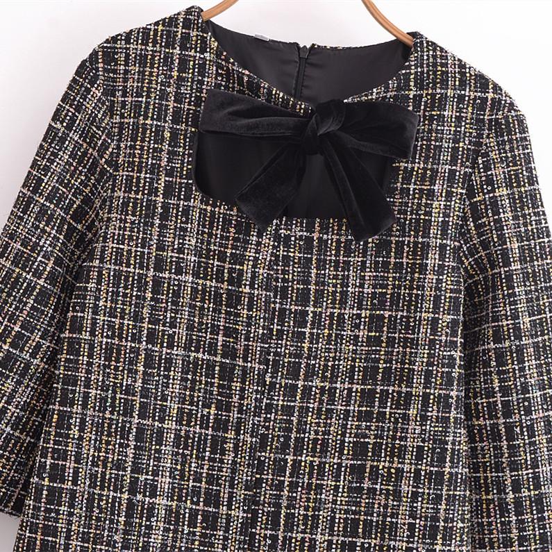 2025 Spring Women's Loose Fit Bow-Embellished Short-Sleeve Dress