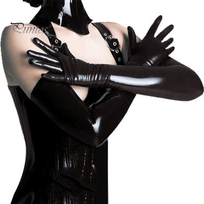 Gotische Dames Wetlook Faux Leren Handschoenen Avondfeest Jurk Cosplay Kostuum