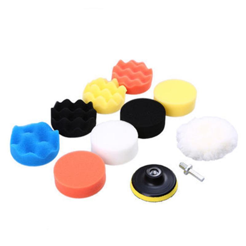 3 zoll Auto Polieren Disc 11 Teile/satz Selbst-Kleber Polieren Wachsen Schwamm Wolle Rad Polieren Pad Für Auto Polierer bohrer Adapter
