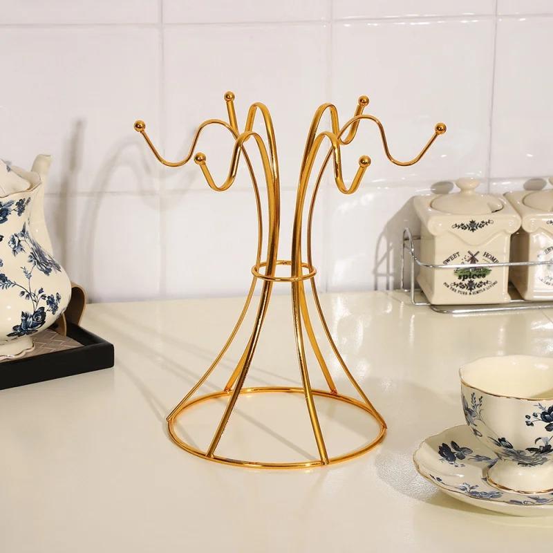 

Кухонная перевернутая подставка для хранения водных стаканов, домашняя настольная плоская подставка на шесть чашек, железная рама, подставка для хранения и сушки кофейных чашек в ресторане золотой