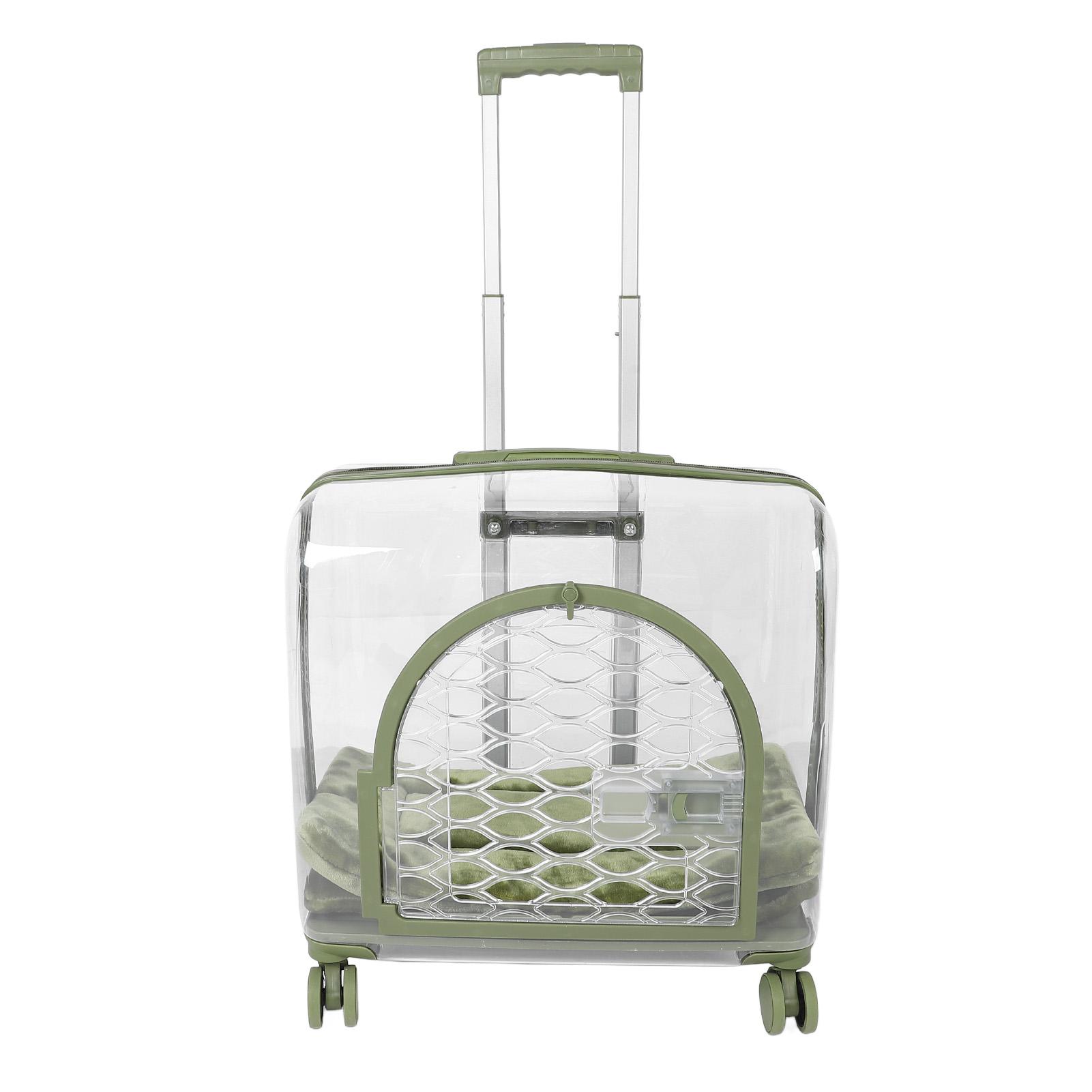 

Transparent Pet Carrier Retractable Rod Breathable Portable Cat Trolley Case with Silent Wheel for Travel Taking A Walk