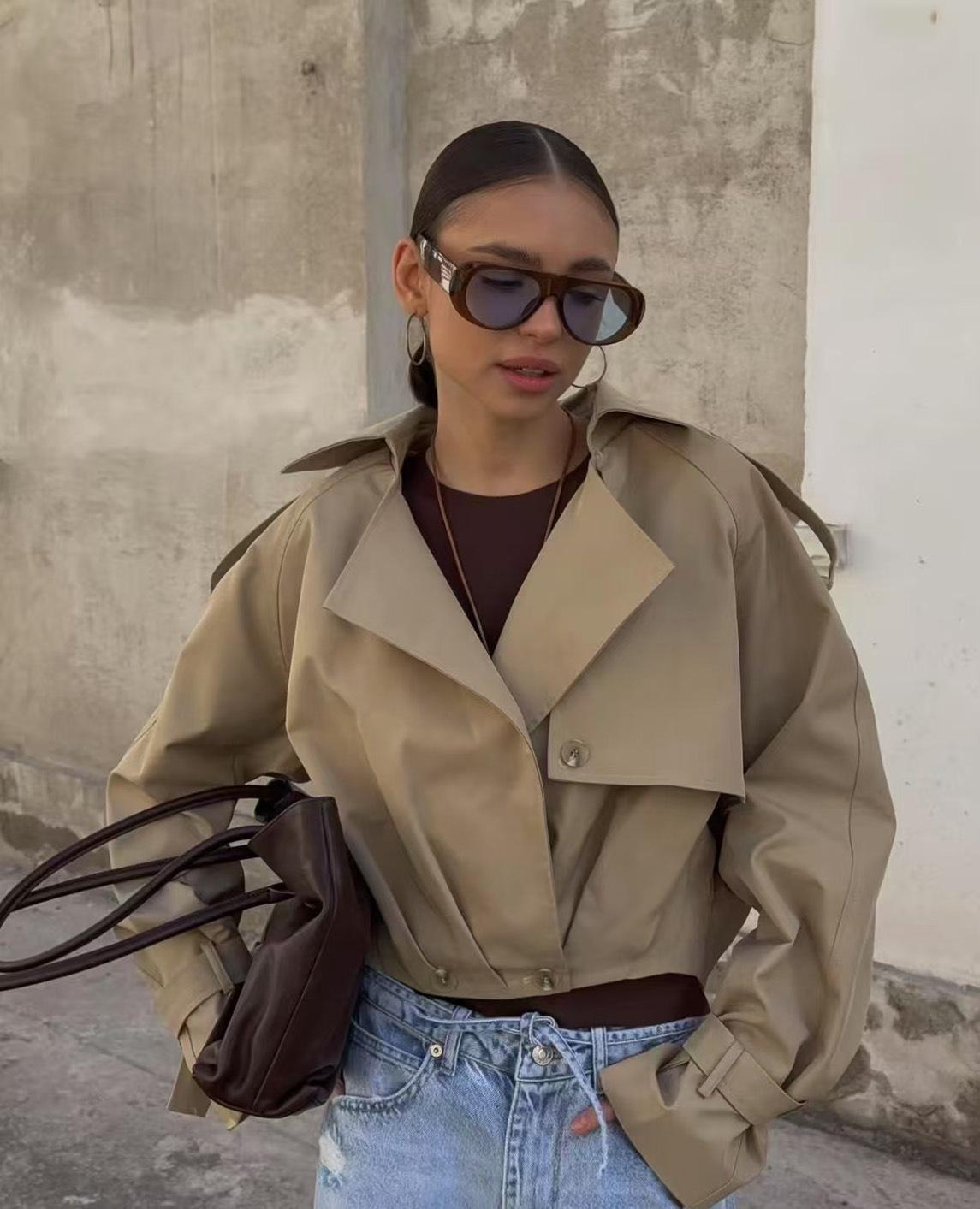 

Тренч двубортный с лацканами LX0196 - Повседневный дизайн рабочей одежды Large верблюд