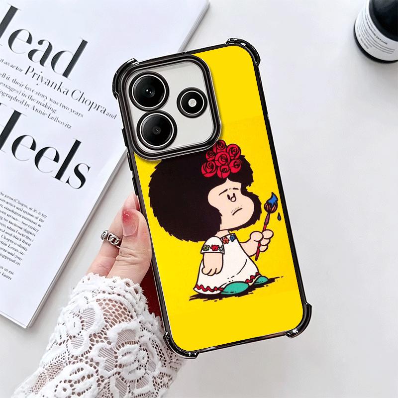 Mafalda Cartoon Cute Plating Phone Case For Xiaomi Redmi Note 14 15 Pro Plus 13 12 11 11S 11T 10 9S 9 5G Anti-Fall Airabag Cover