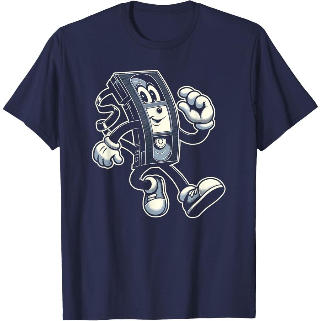 Cartoon VHS Cassette Tape Graphic Tee Retro Vintage Style Cotton T-Shirt for Men