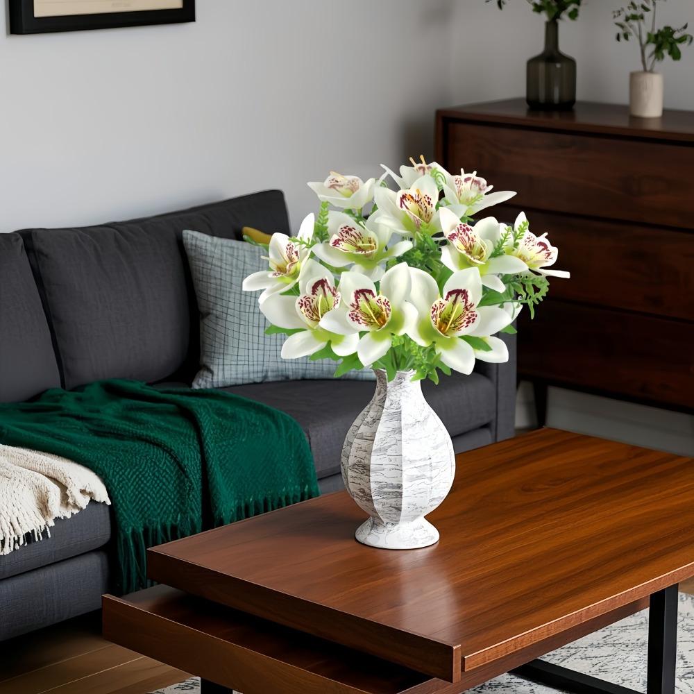 15 Bunches Artificial Orchid Artificial Phalaenopsis Bouquet Silk Real Touch Fake Flowers for Home Wedding Restaurant Hotel Room Decor