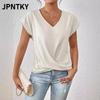 JPNTKY Moda Donna Casual Stampa Colore Unico Manica Corta Scollo a V Camicie & Bluse Design Internazionale