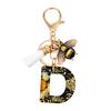 Dried Flower Letter Charm Bee Keychain Pendant Resin Black 1 Pc