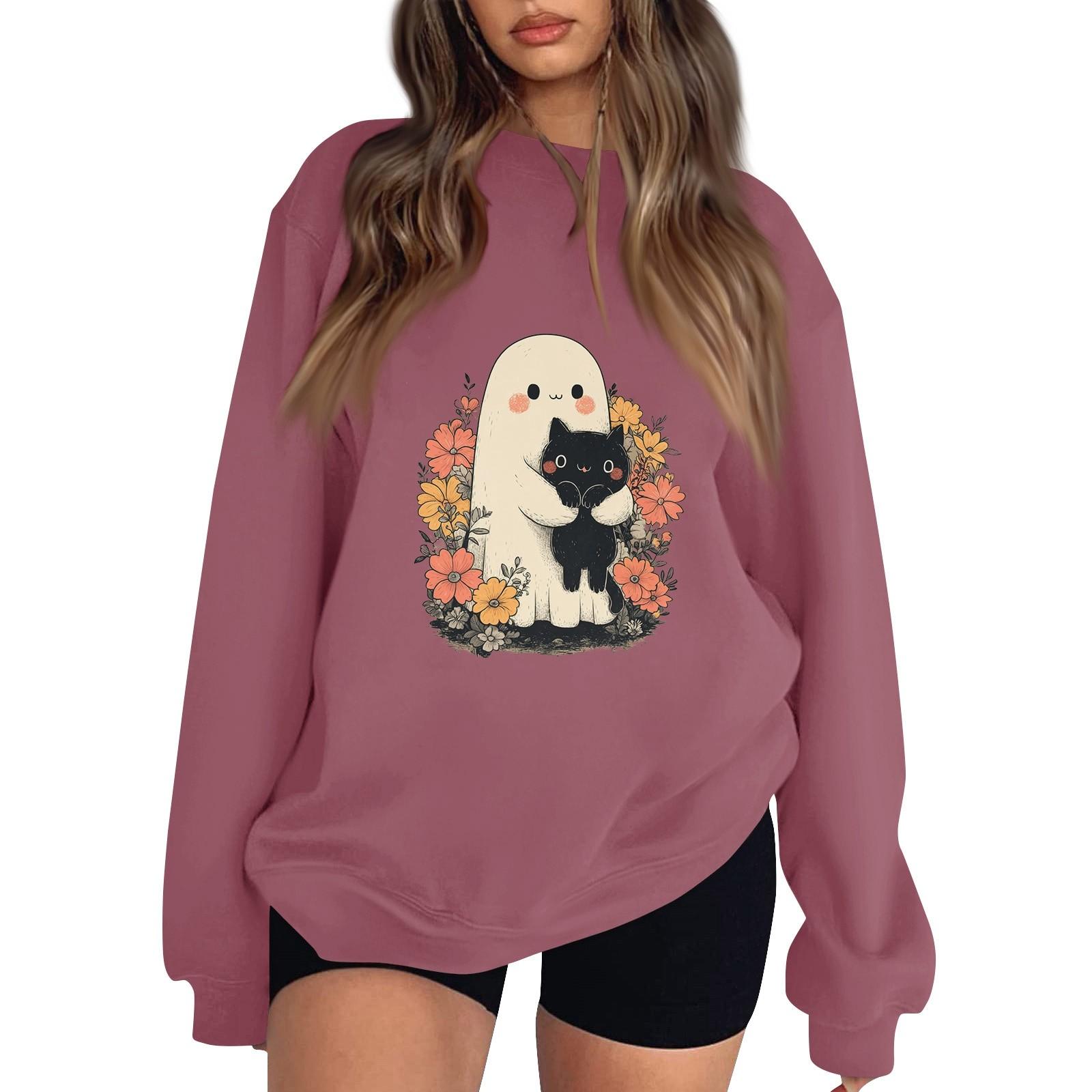 

Женский пуловер с заниженной линией плеча, спортивный свитшот с принтом на Хэллоуин S