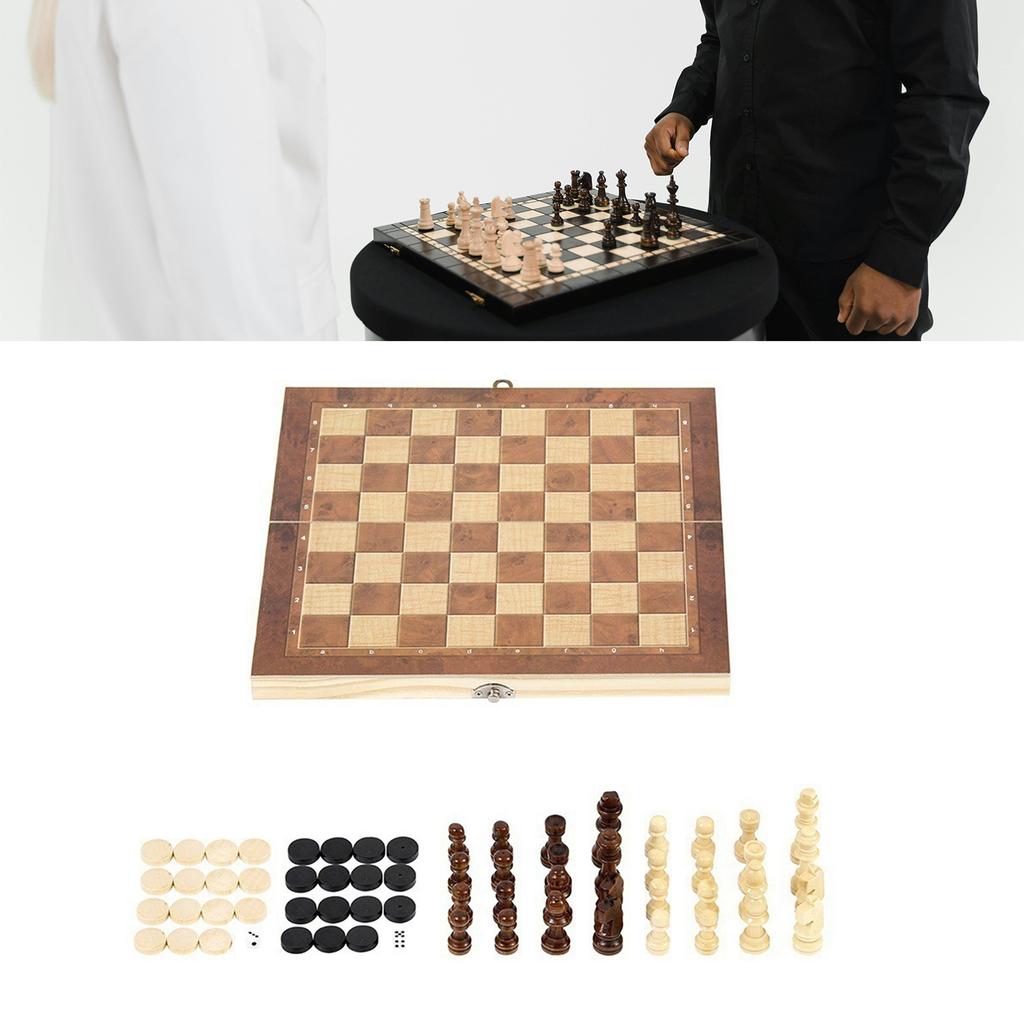 Tragbares Holz-Reise-Schachspiel-Set Reise-Schach & Dame Brettspiel Faltbares Dame-Brettspiel für Kinder Erwachsene