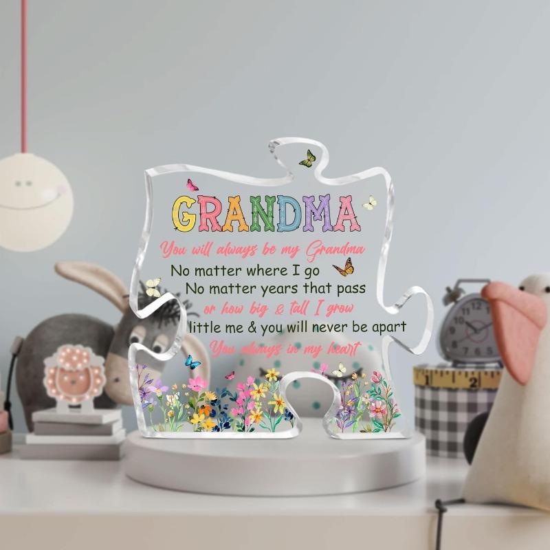 Grandma Puzzle Piece Centerpiece, Decorative Acrylic Sign with Love from Grandkids, Best Gift for Grandma Grandmother Mom