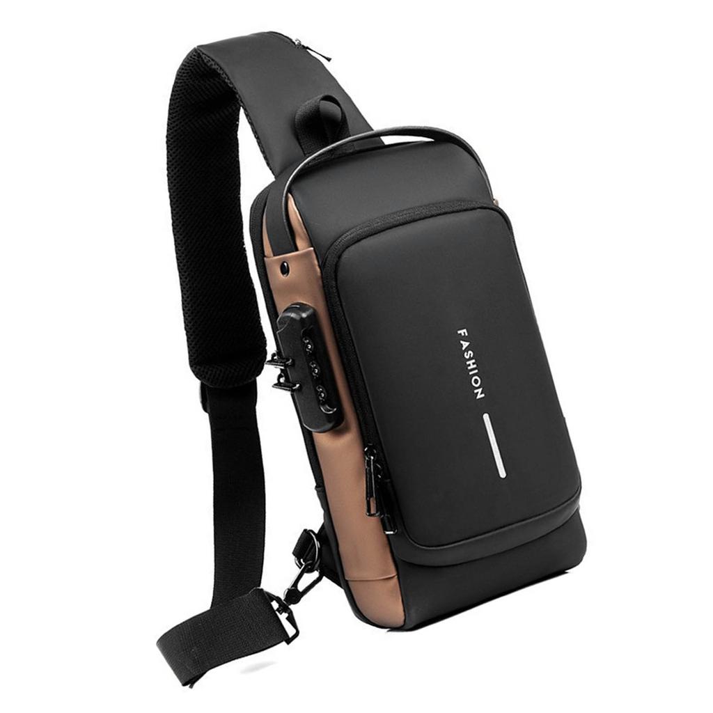 Password Sling Backpack Anti Theft Multifunctional Cycling Chest Bag for Motorcycle Men Grey and Black