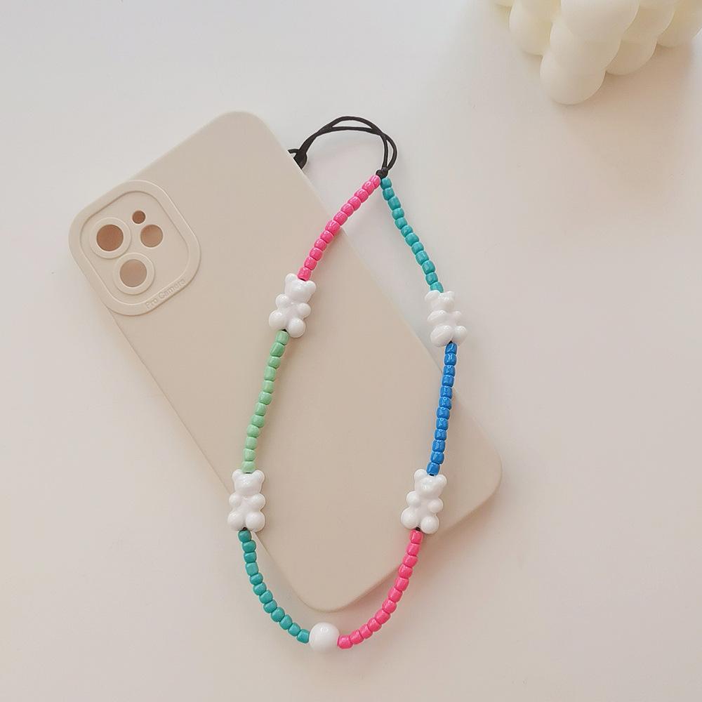 INS wind colored rice beads cute bear anti-lost hand carry new fashion chain short mobile phone chain