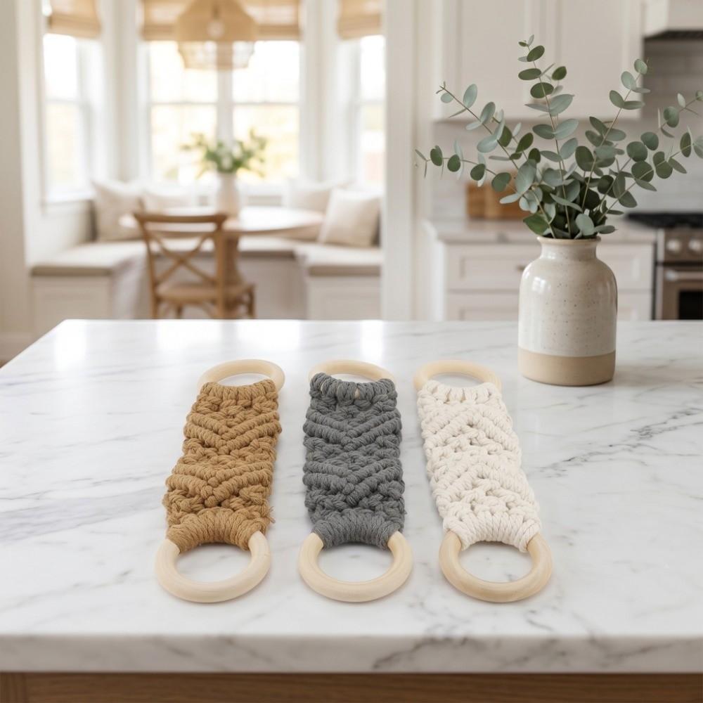 3 PCS White Grey Brown Macrame Towel Holder Hanging Towel Holder  Kitchen Bathroom Laundry Room