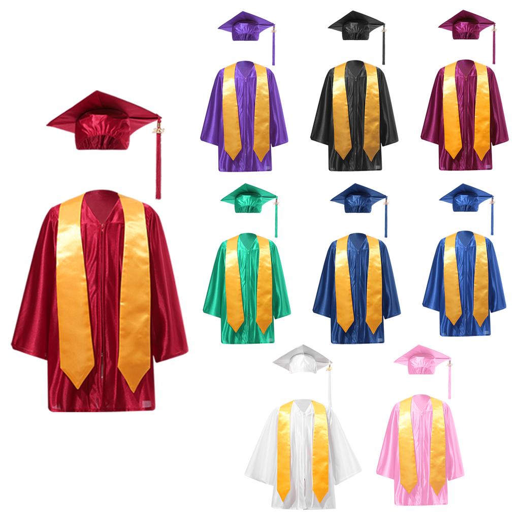 Kids Preschool Kindergarten Graduation Gown Cap Uniform Set with Badge Tassel and Graduation Sash for Child