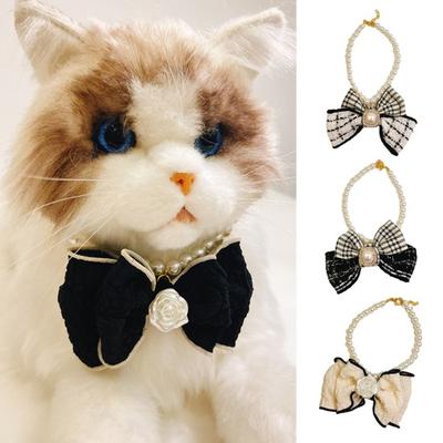 Adjustable Dog Bowknot Necklace with Snap Design Stylish Cat Fake Pearl Collar Pet