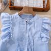 Girls' Fashionable Sky-blue Outfit - Summer Children's Elegant Top and Skirt Set
