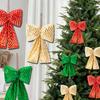 Fabric Christmas Bowknot Hanging Decoration With Shimmering Plaids Design For Christmas Party Home Holiday Accent