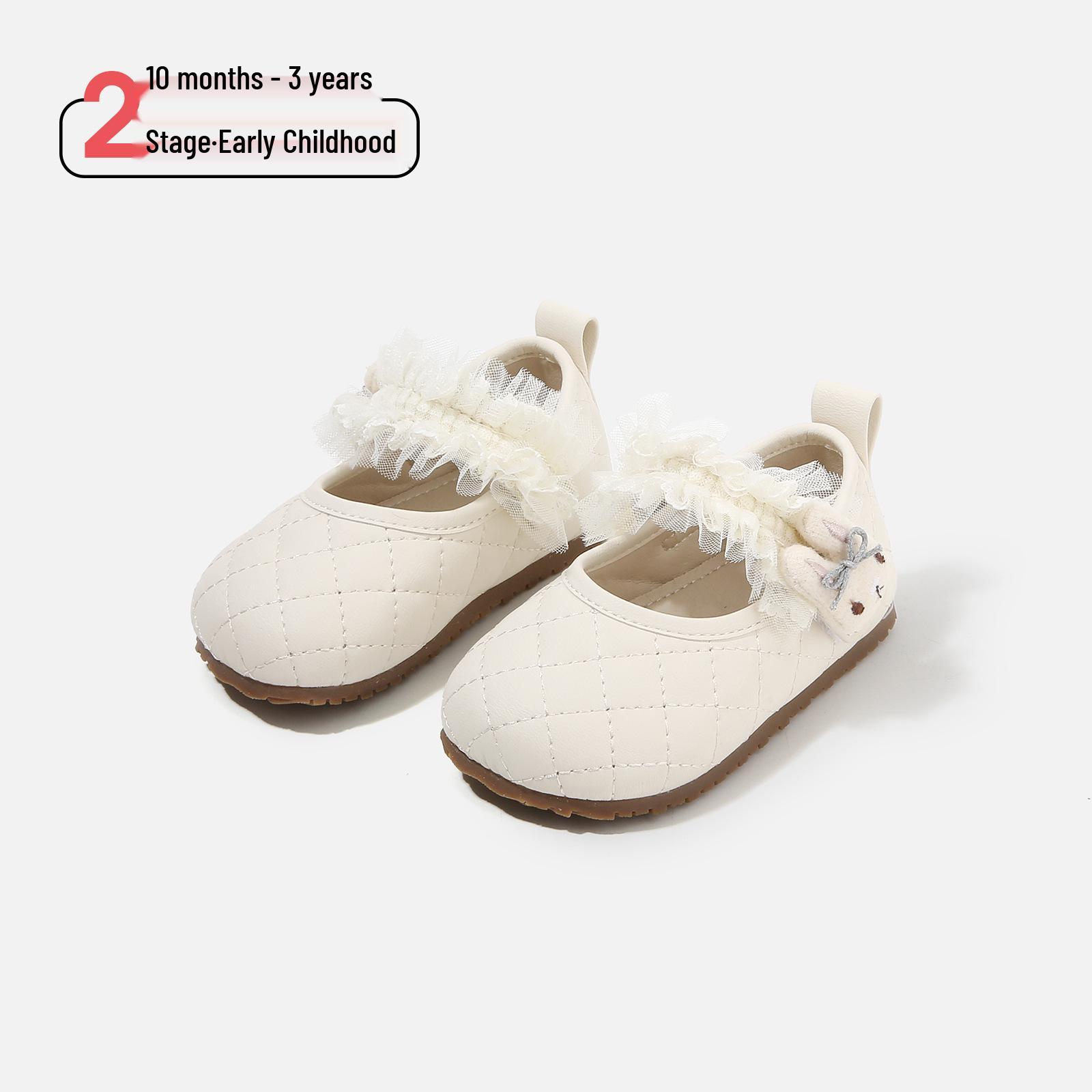 

2026 Korean Style Mary Jane Baby Shoes - Soft Sole Leather with Lace Trim for Toddlers Size 16 / Inner length 12.5 cm бежевий