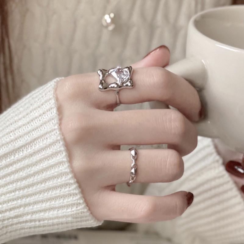 Trendy Minimalist Zircon Stone Ring For Women Fashionable Copper Design Adjustable Fit