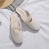 Leather Slides Pearl Low Heel Beige Women's Slippers and Ladies Sandals Chic Elegant Unique Slip-resistant Small Size Shoes