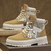 [Trendy High-Top Sneakers] Trendy High-Top Casual Sneakers - Men's Lace-Up Boots with Furry Collar & Side Zipper, Durable for Outdoor & Casual Attire