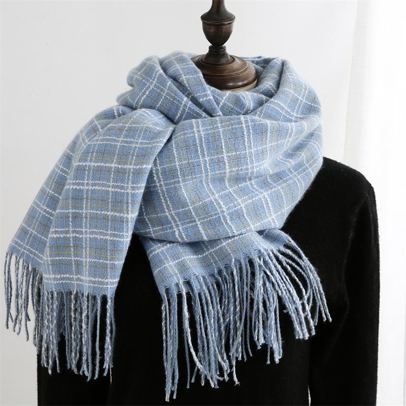 

Клетчатый шарф женский 2025 новый имитация кашемира средний и длинный теплый зимний шарф шаль милый шарф