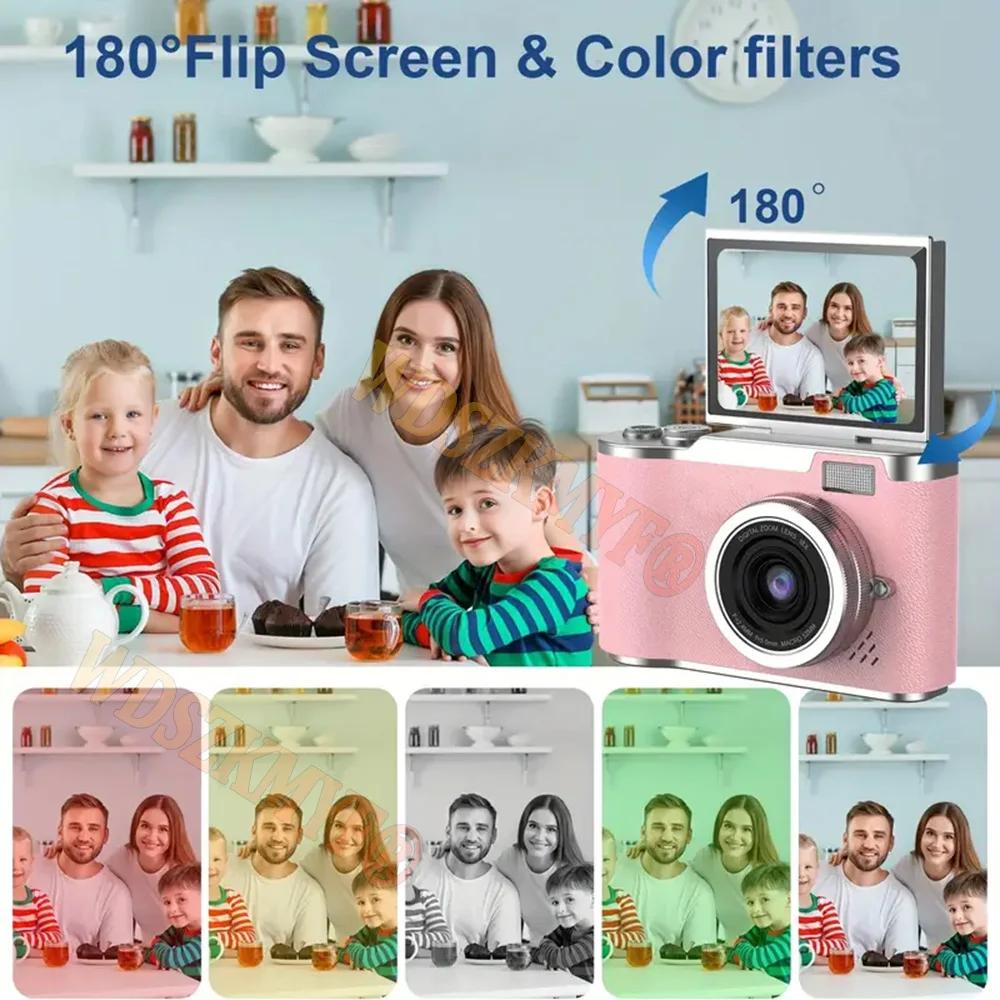 180° Flip Screen Digital Camera 48MP Retro CCD 8X Digital Zoom Student Compact Photography Camcorder Selfie Cam Video Recorder